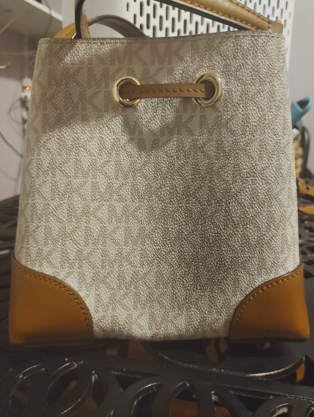 Michael Kors Beige & Tan Signature Drawstring Bucket Bag - Picture 5 of 5